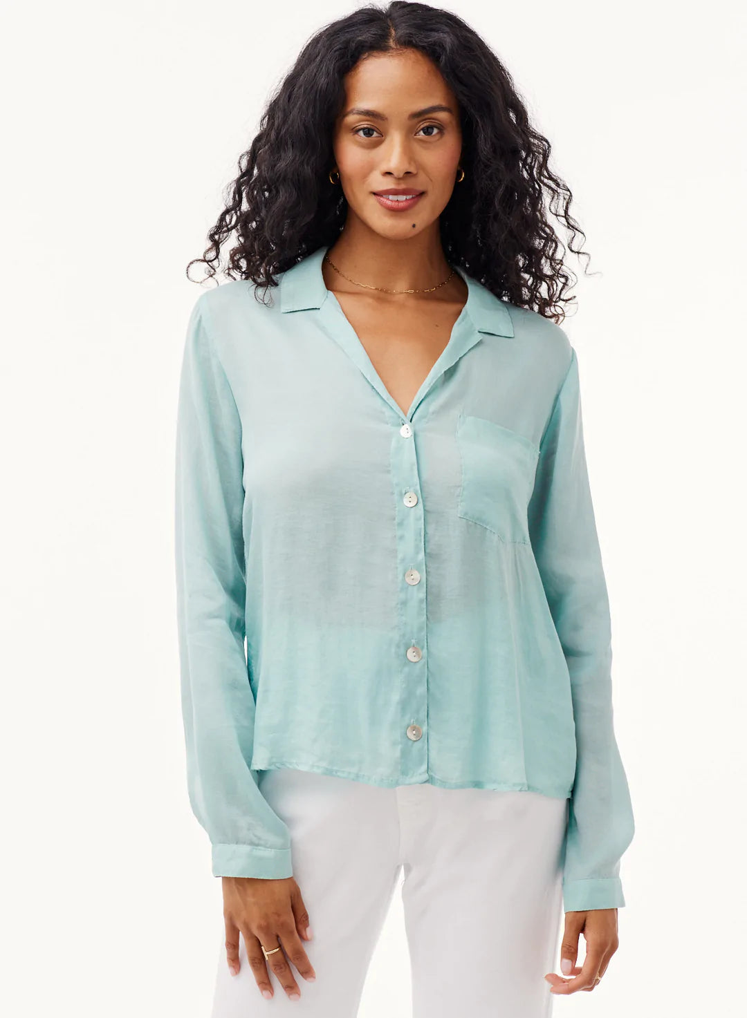Cambria Pocket Button Down in Aegean Teal