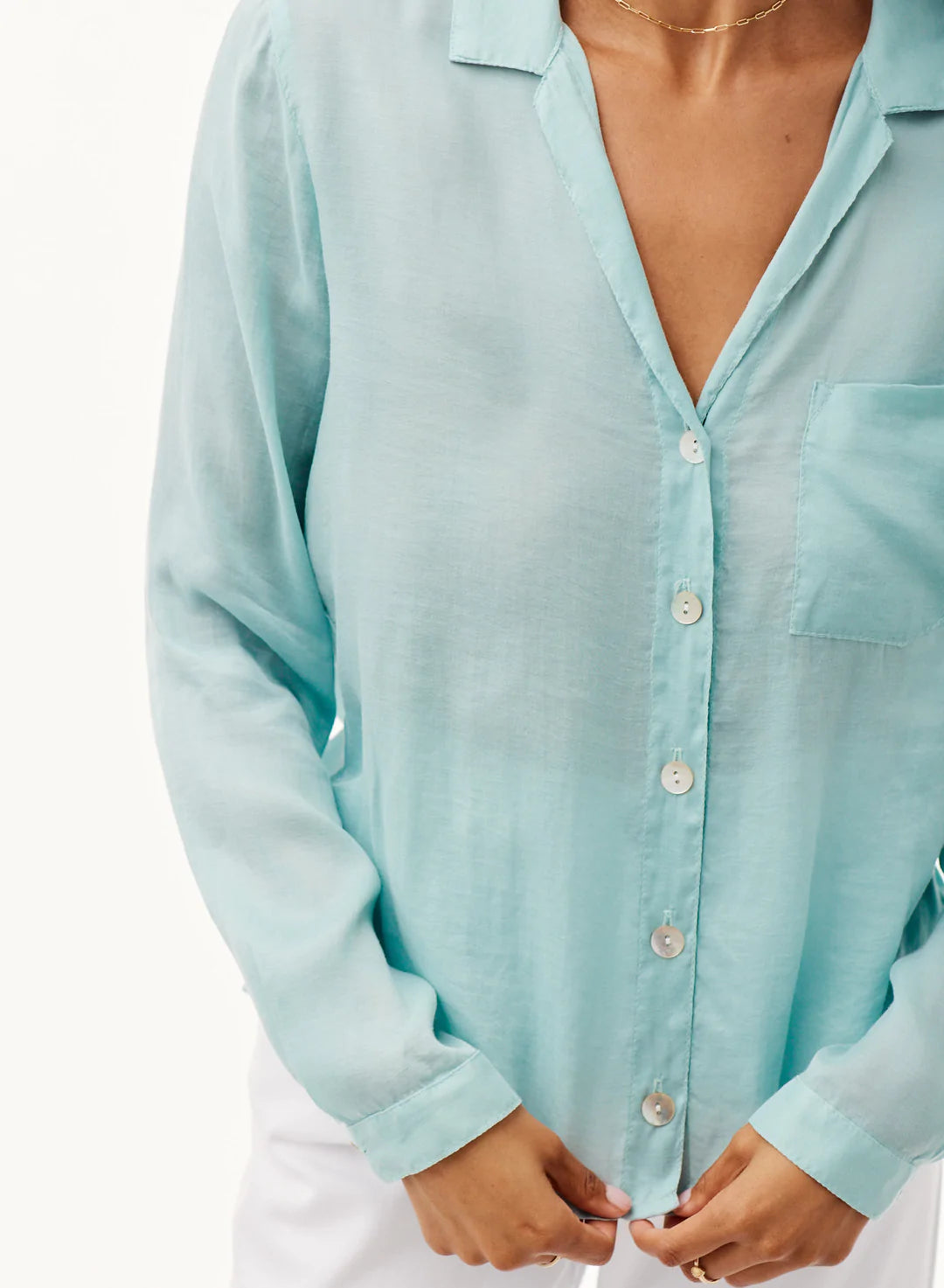 Cambria Pocket Button Down in Aegean Teal