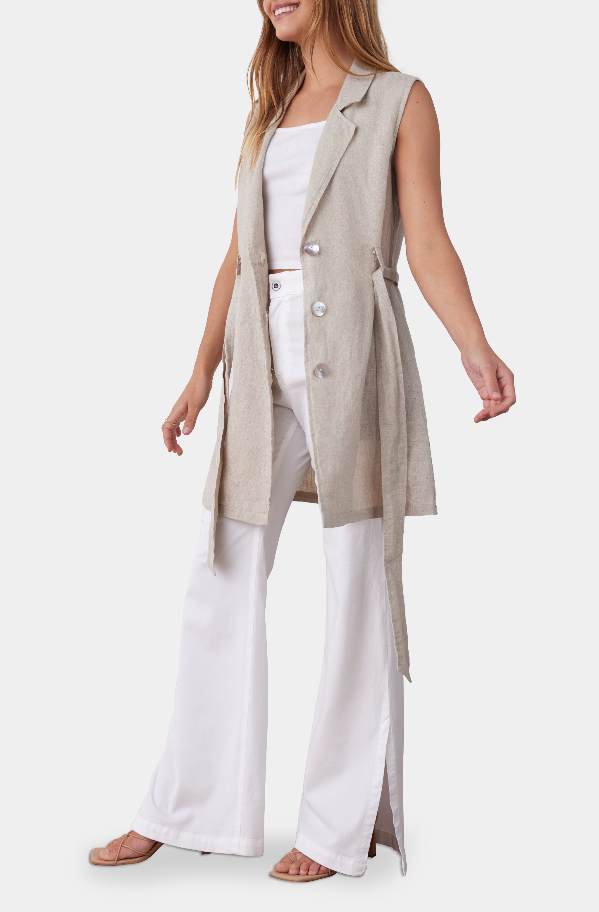 Sleeveless Belted Blazer