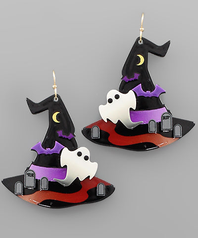 Halloween Witch Hat Acrylic Earring