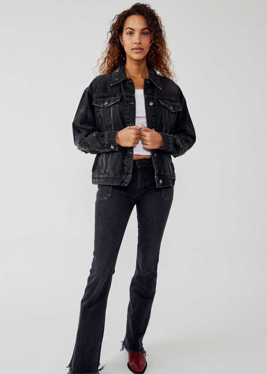 Jolene Trucker Jacket In Washed Black