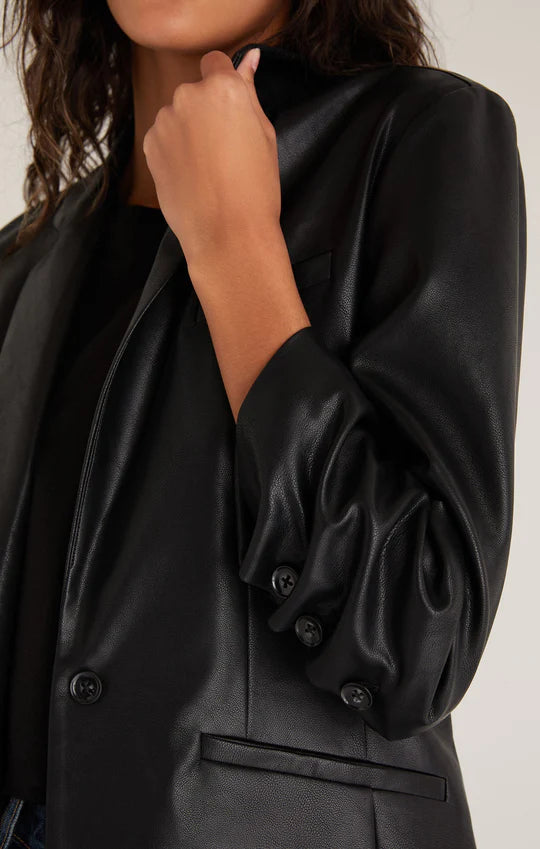 Sandelle Faux Leather Blazer in Black