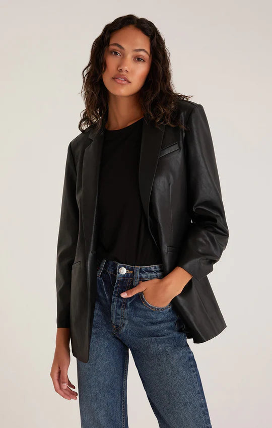 Sandelle Faux Leather Blazer in Black