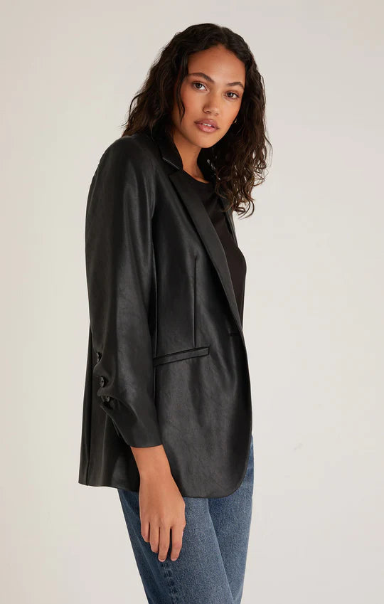 Sandelle Faux Leather Blazer in Black
