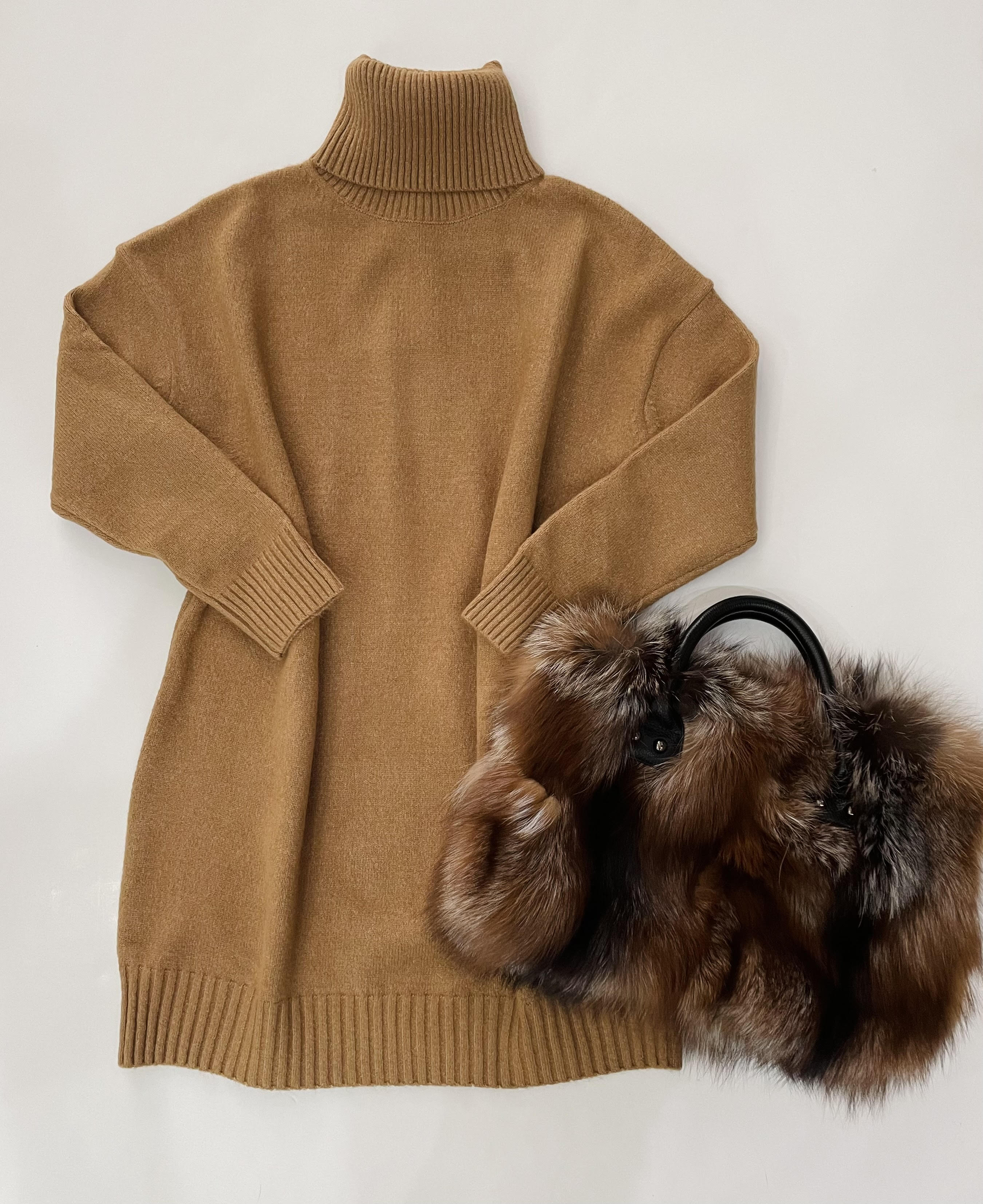 Camel Turtleneck Sweater Dress